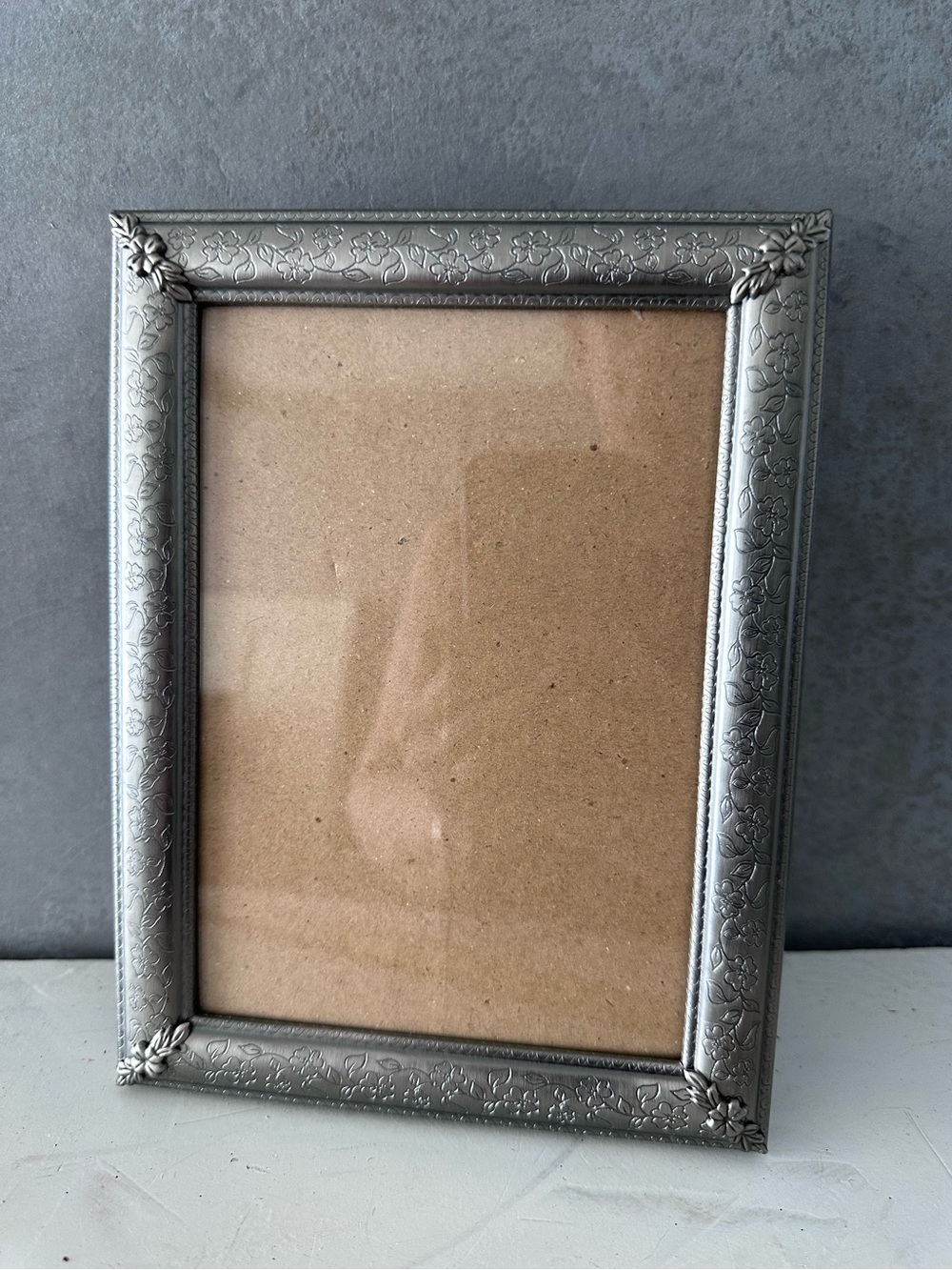 Vintage Silver Ornate Embossed Etched Metal FRAME 6x8
